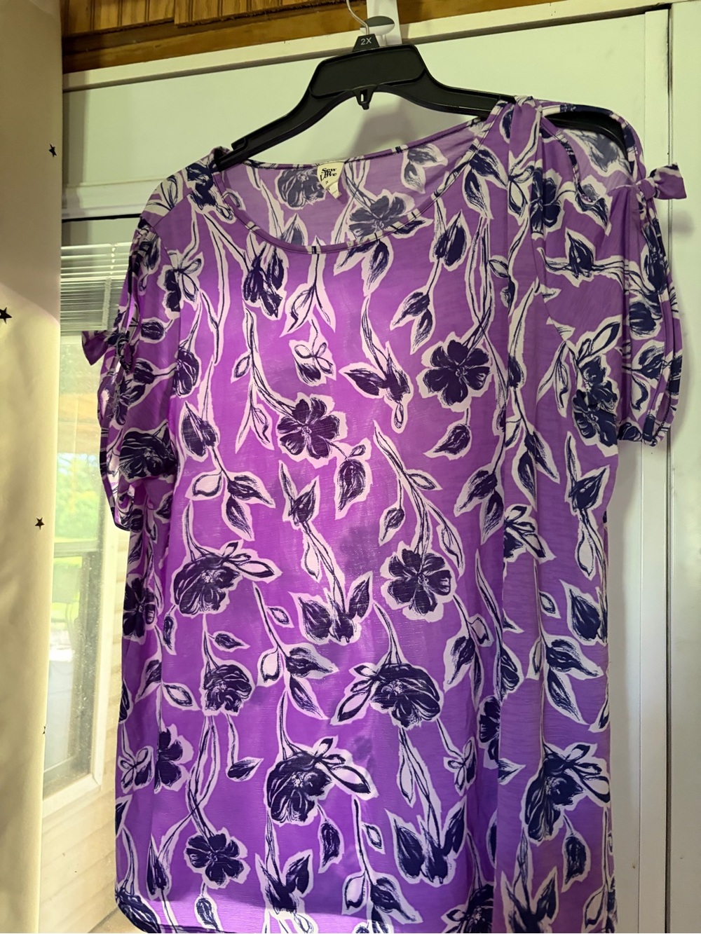 Sew In Love Lavender Floral Cold-Shoulder Blouse